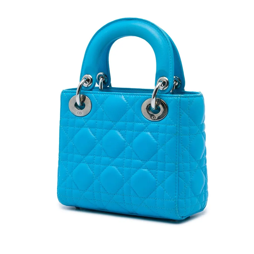 Dior Mini Lambskin Cannage Lady Dior Blue Leather Very good - Back View