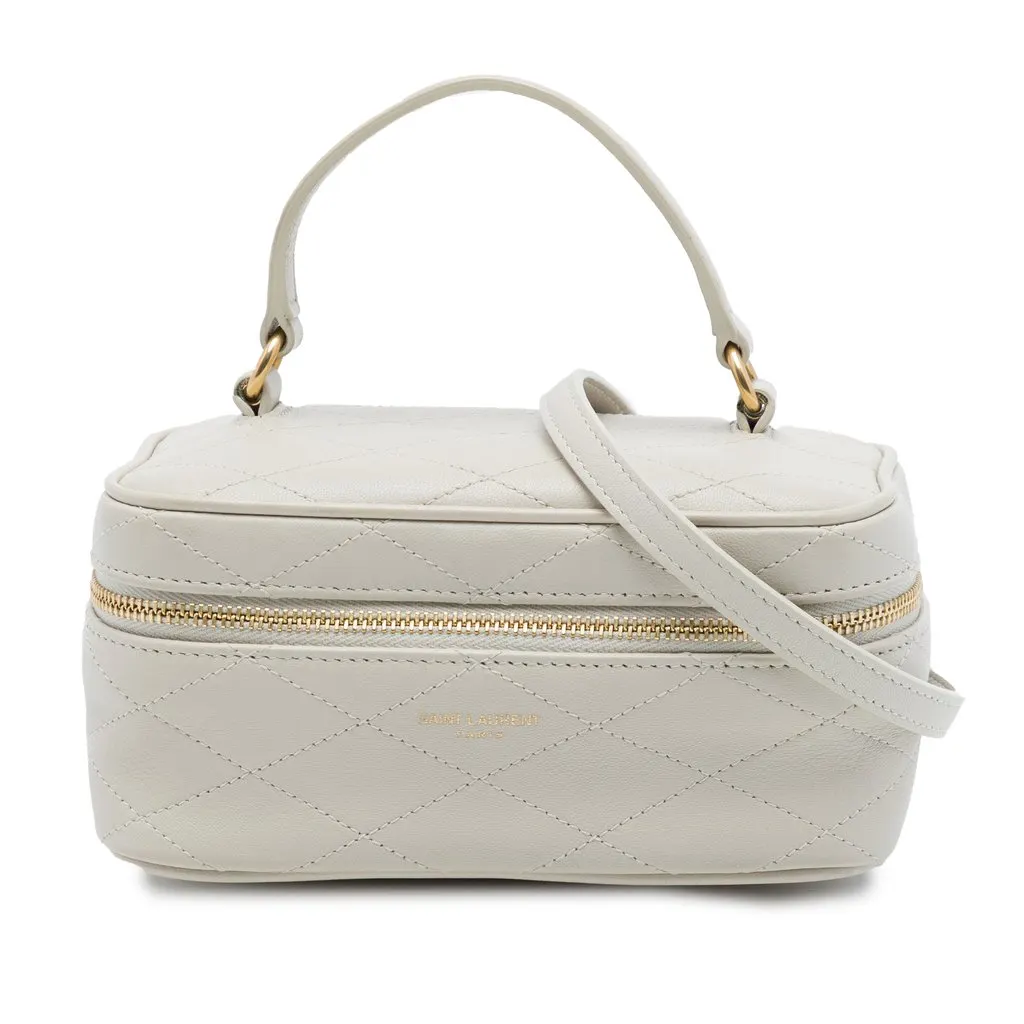 Saint Laurent Mini Quilted Lambskin Gaby Vanity Bag White Leather Good - Front View