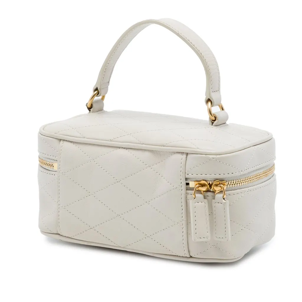 Saint Laurent Mini Quilted Lambskin Gaby Vanity Bag White Leather Good - Back View