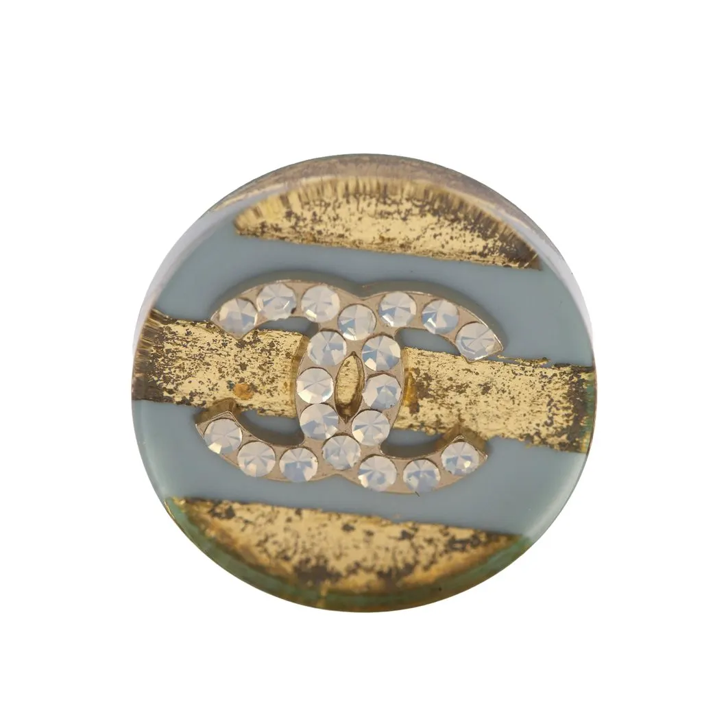 Chanel CC Gold Plated Resin and Strass Striped Push Back Earrings Gold Metal Very good - Inside View