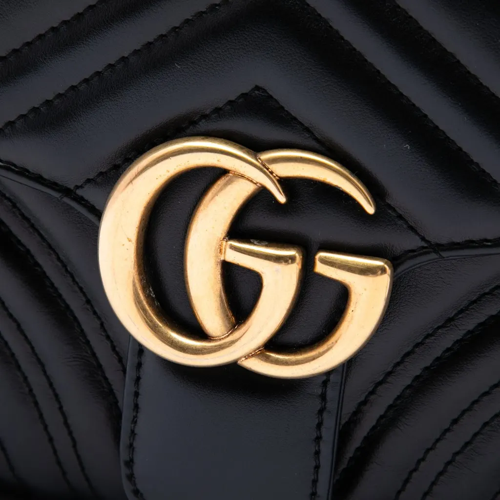 Gucci Small GG Marmont Matelasse Calfskin Sylvie Top Handle Satchel Black Leather Very good - Box View