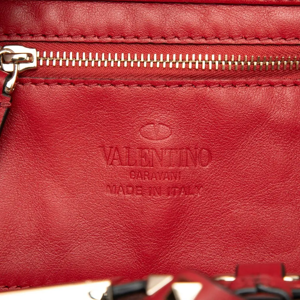 Valentino Mini Grained Calfskin Rockstud Trapeze Satchel Red Leather Very good - Box View