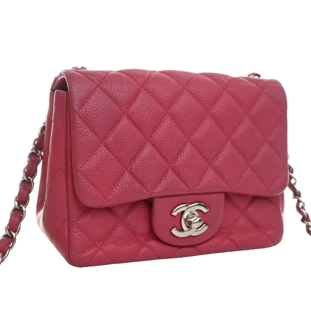 Chanel Mini Square Classic Caviar Single Flap Pink Leather Very good - Back View