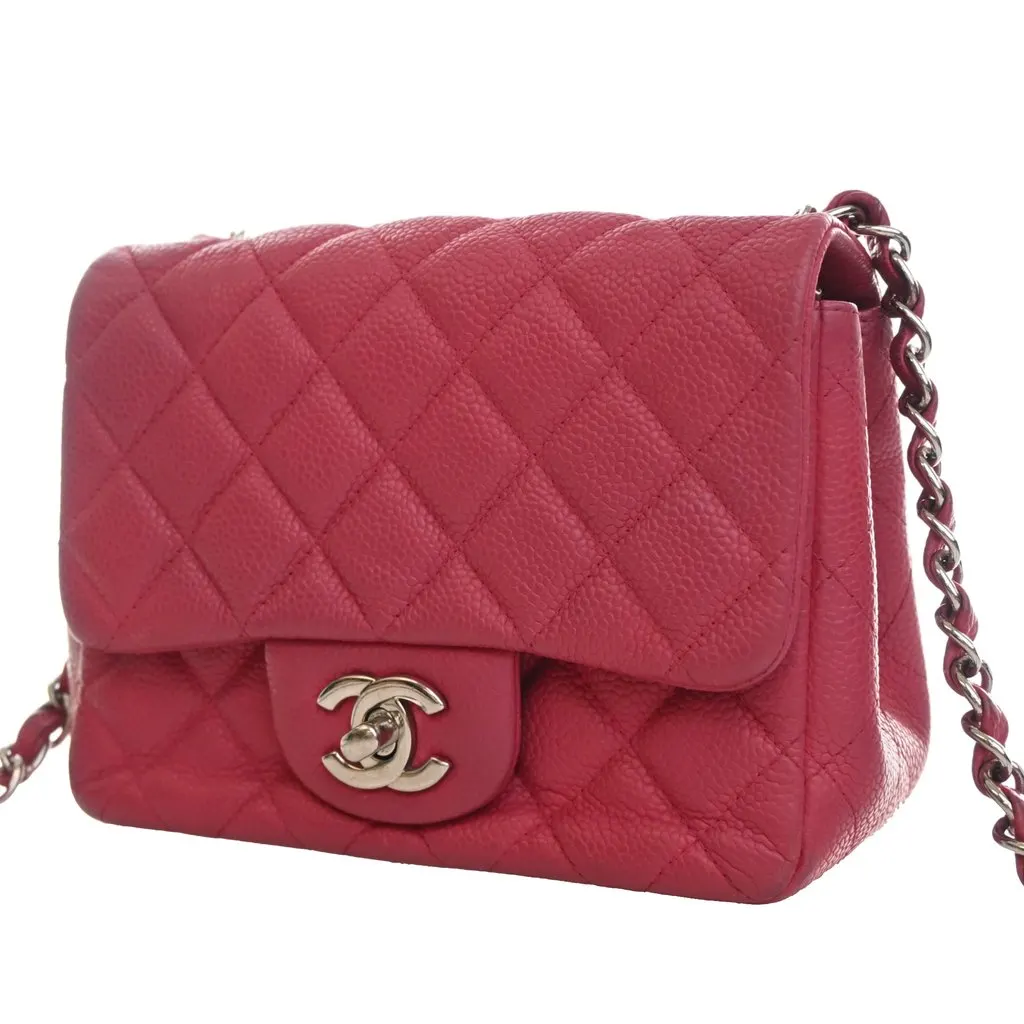 Chanel Mini Square Classic Caviar Single Flap Pink Leather Very good - Inside View