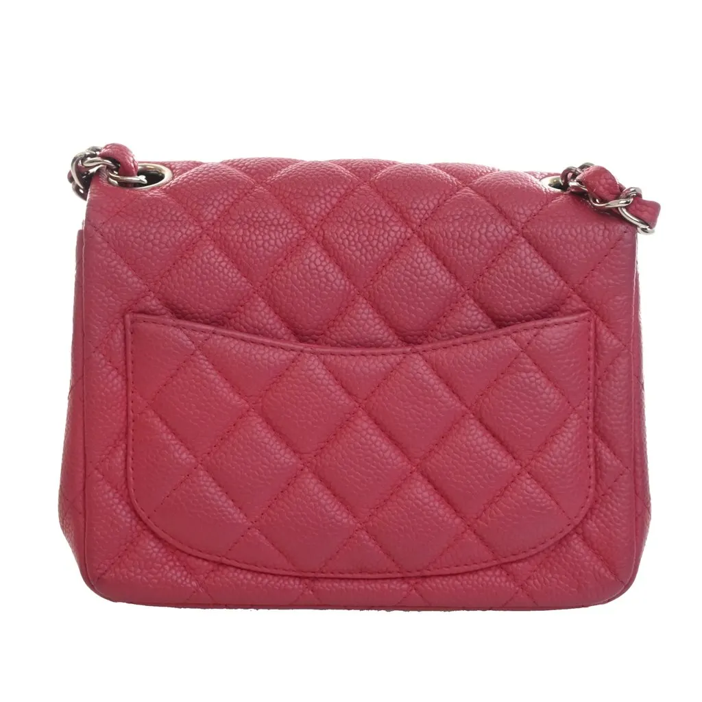 Chanel Mini Square Classic Caviar Single Flap Pink Leather Very good - Model View