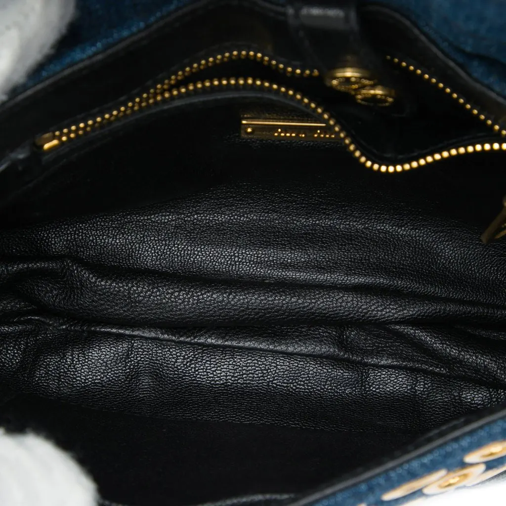 Miu Miu Denim Grommet and Crystal Embellished Biker Crossbody Blue Good - Model View