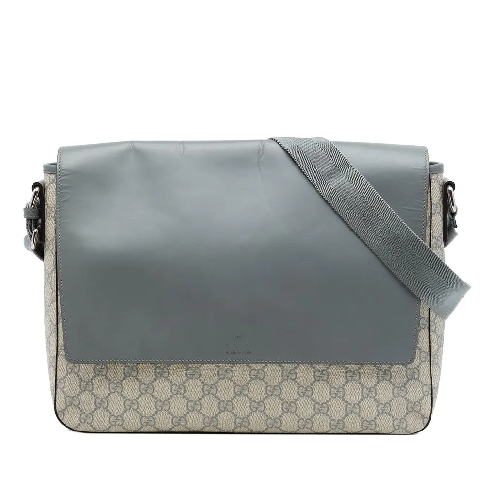 Gucci GG Supreme and Calfskin Flap Crossbody Beige Canvas Good - Front View