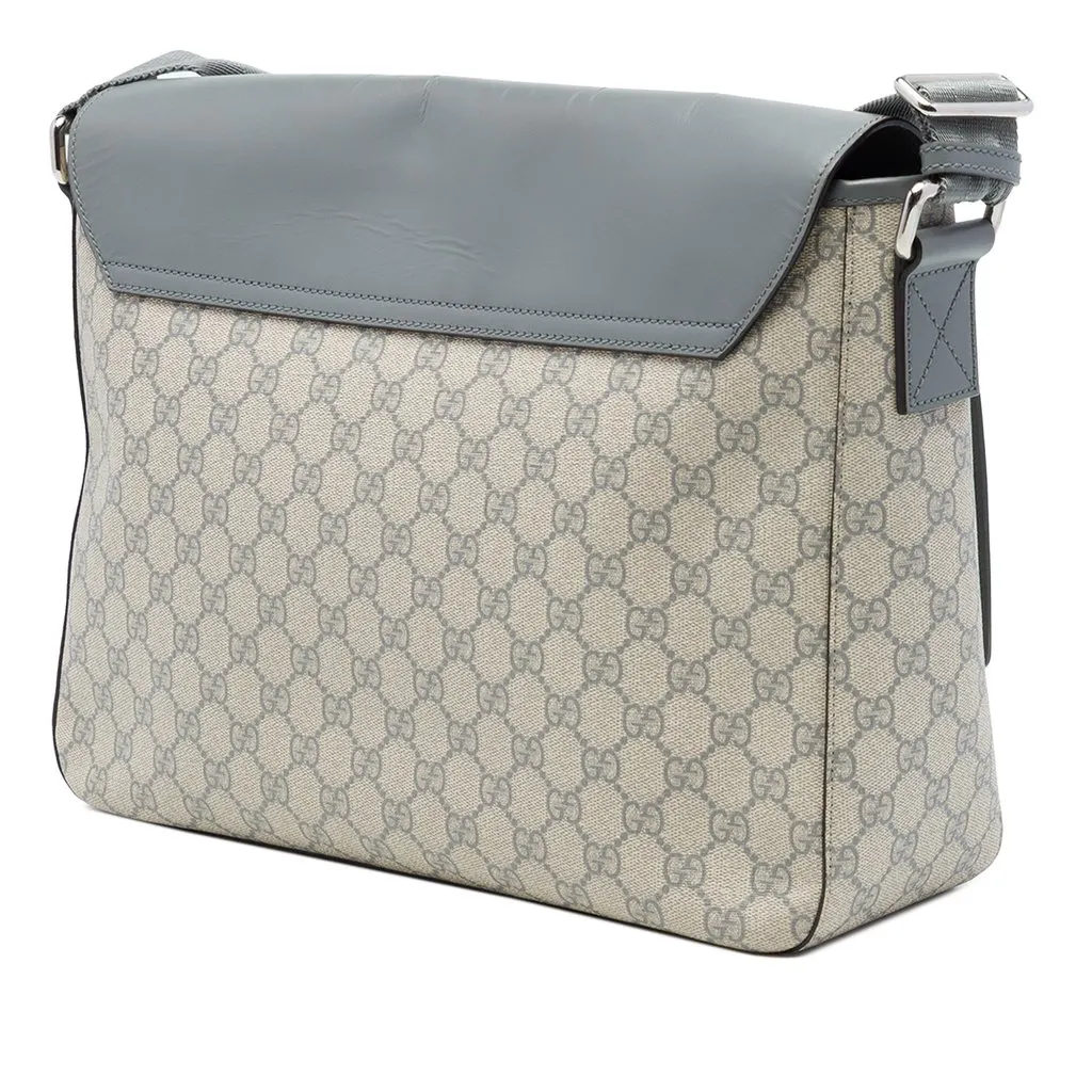 Gucci GG Supreme and Calfskin Flap Crossbody Beige Canvas Good - Back View