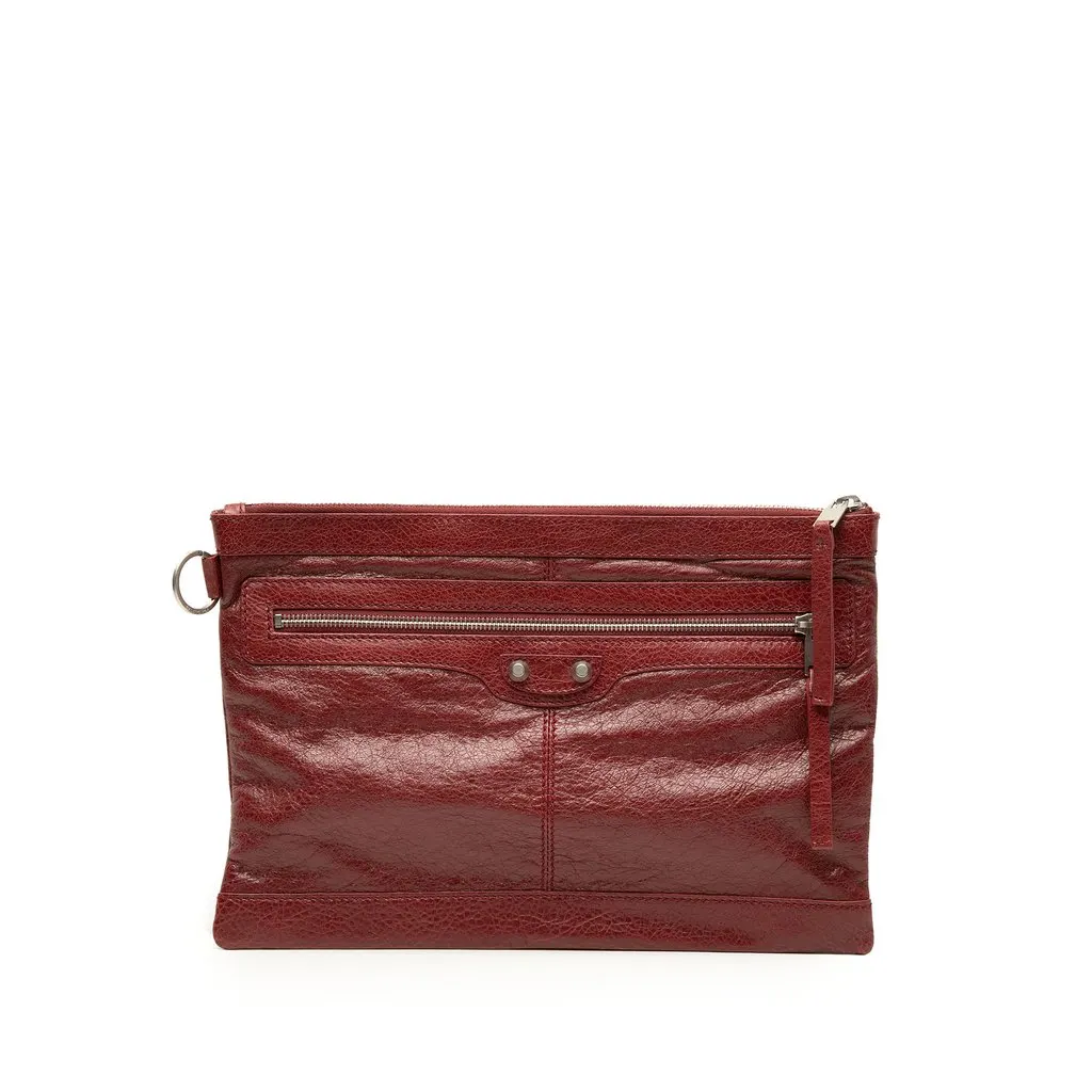 Balenciaga Lambskin Motocross Classic Clip M Clutch Red Leather Very good - Front View