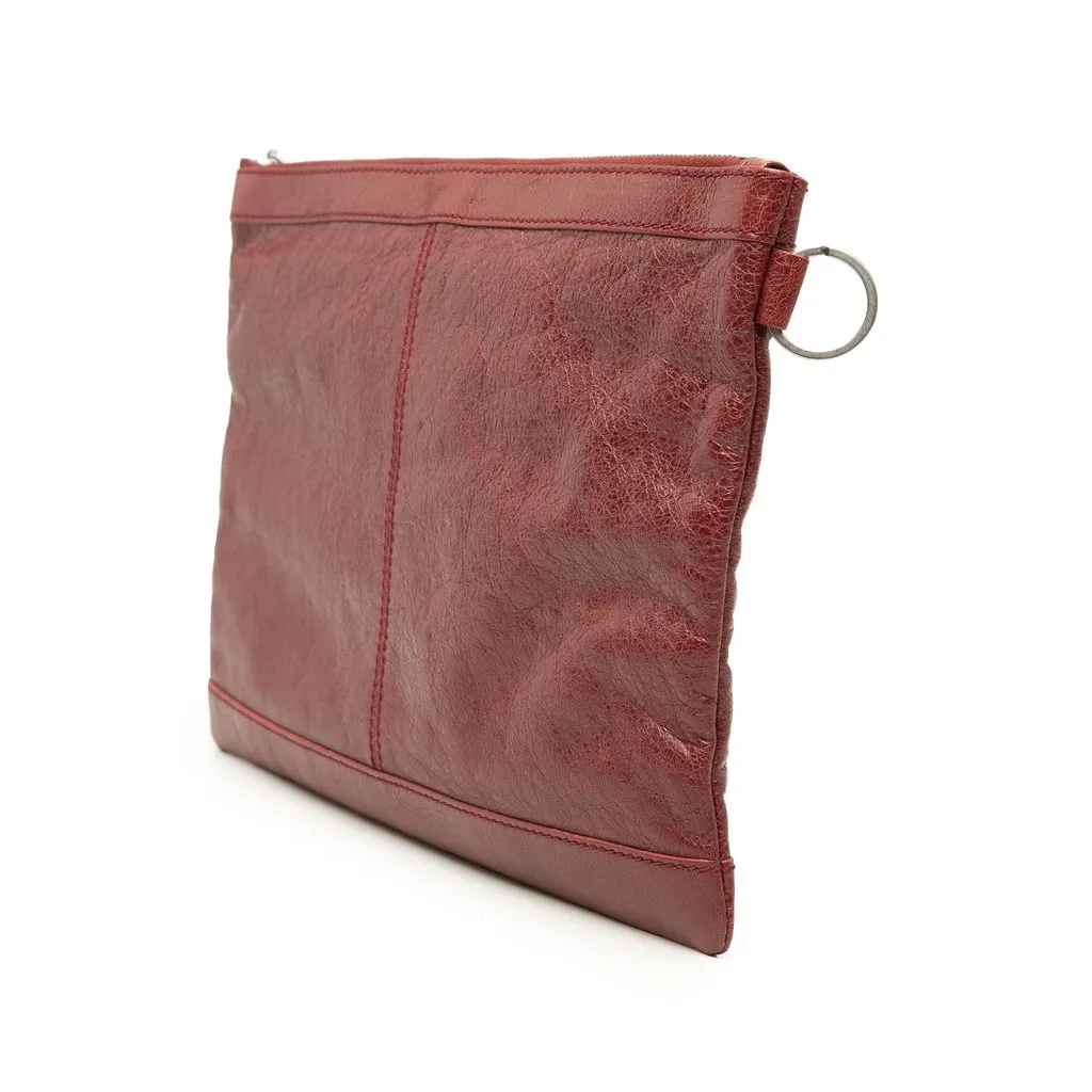 Balenciaga Lambskin Motocross Classic Clip M Clutch Red Leather Very good - Back View