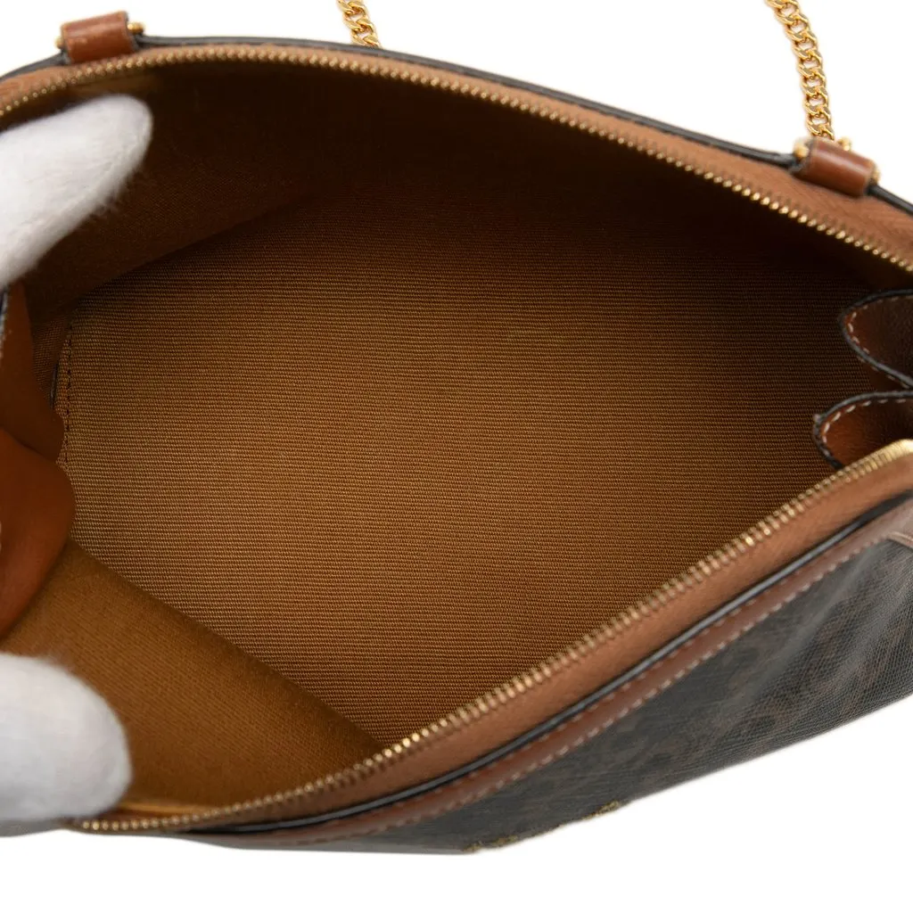 Celine Triomphe Coated Canvas Embroidered Logo Clutch On Chain Brown Very good - Model View