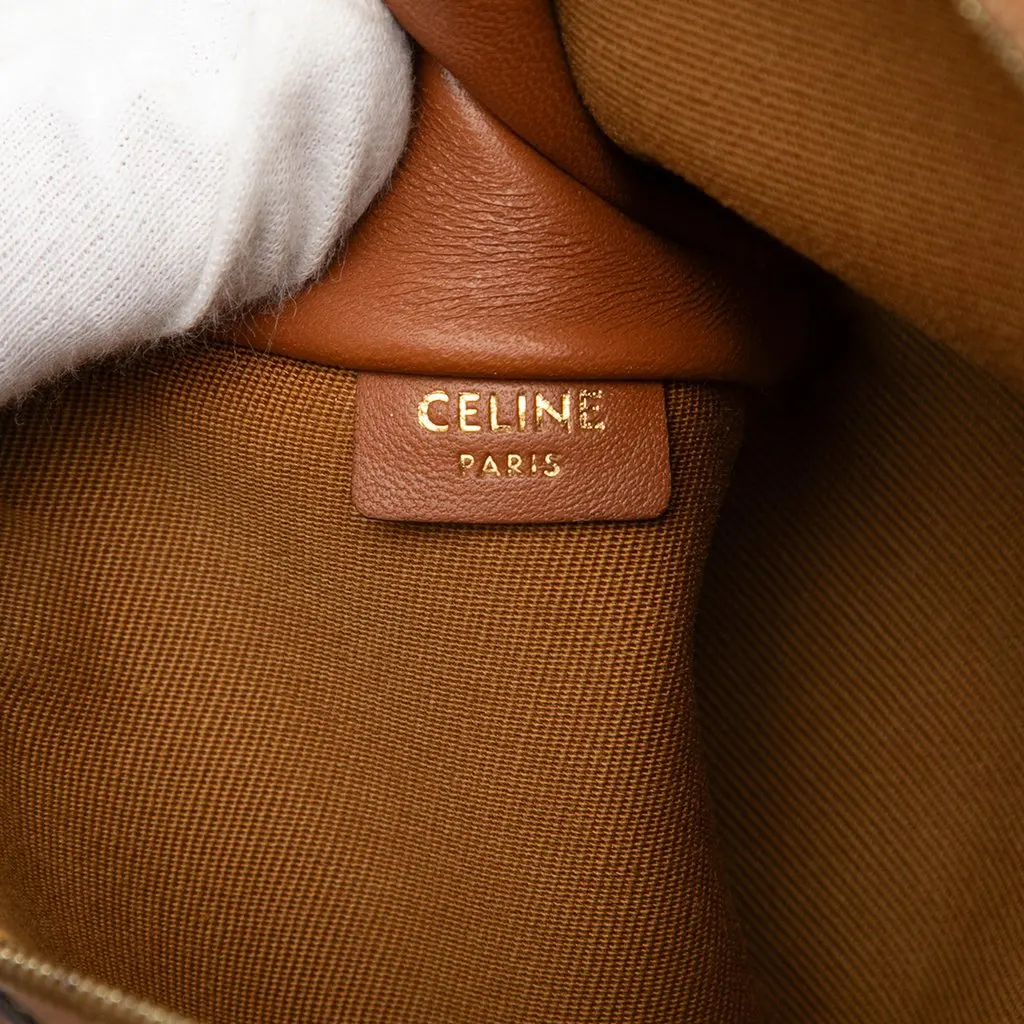 Celine Triomphe Coated Canvas Embroidered Logo Clutch On Chain Brown Very good - Box View