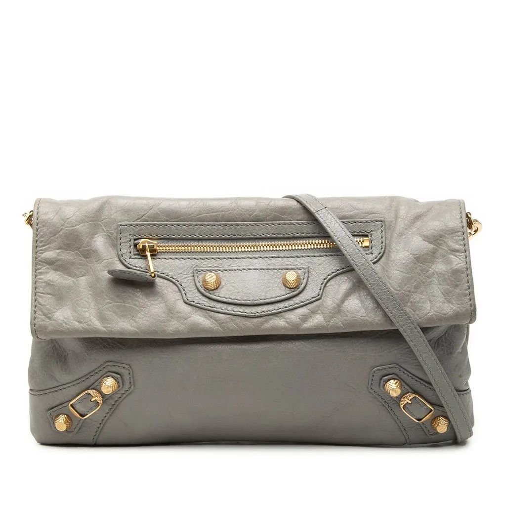Balenciaga Lambskin Motocross Giant 12 Envelope Clutch With Strap Grey Leather Very good - Front View