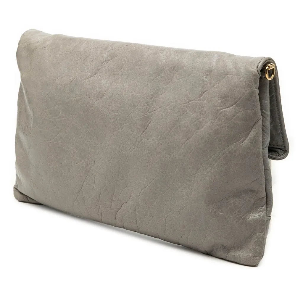 Balenciaga Lambskin Motocross Giant 12 Envelope Clutch With Strap Grey Leather Very good - Back View