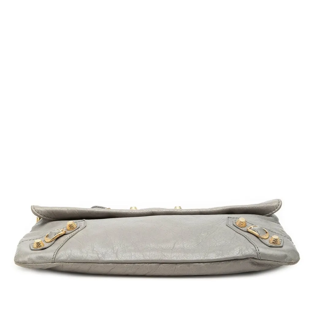 Balenciaga Lambskin Motocross Giant 12 Envelope Clutch With Strap Grey Leather Very good - Inside View