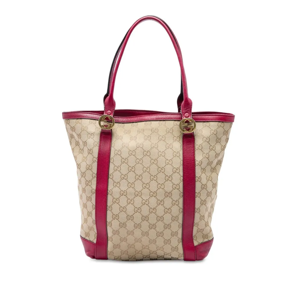 Gucci GG Canvas Twins Tote Beige Canvas Good - Front View