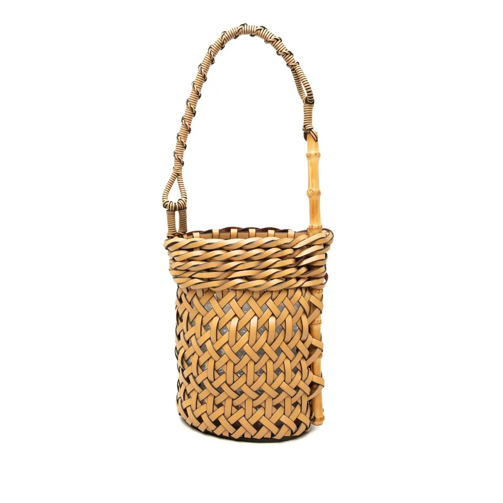 Loewe Woven Leather and Bamboo Pin Bucket Bag Beige Leather Very good - Front View