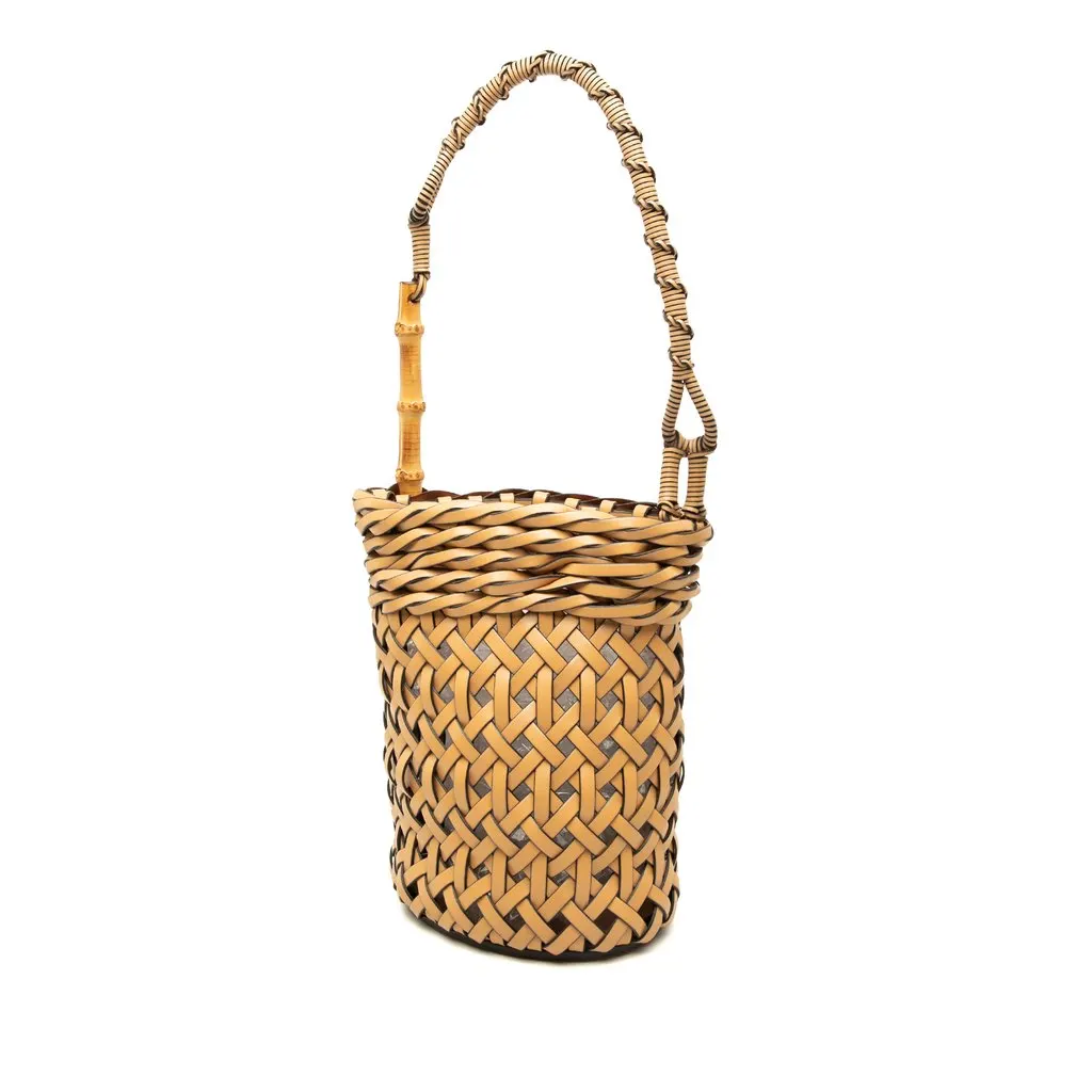 Loewe Woven Leather and Bamboo Pin Bucket Bag Beige Leather Very good - Back View