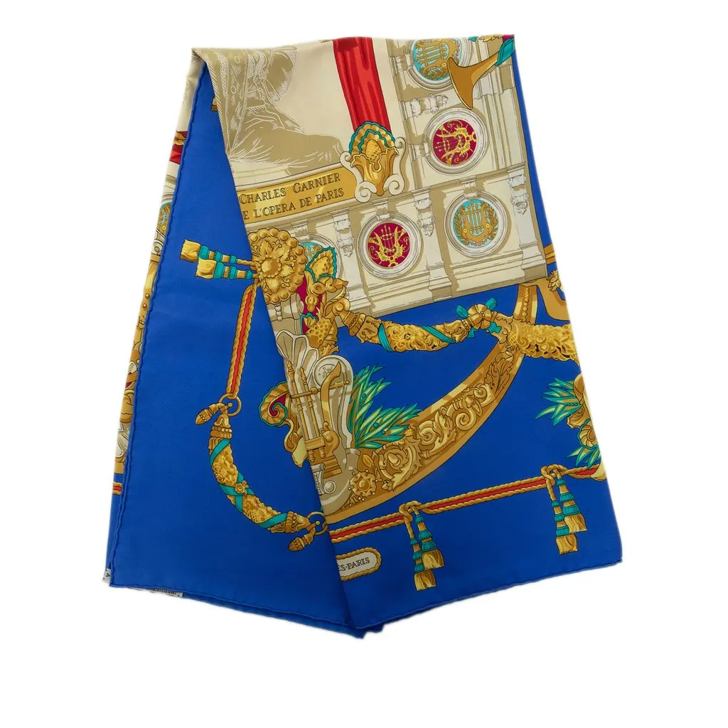 Hermès Hommage A Charles Garnier Silk Scarf 90 Blue Silk Good - Front View