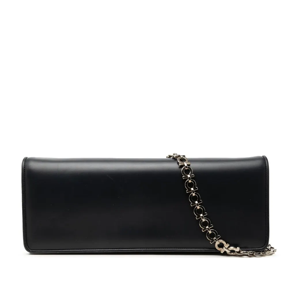 Salvatore Ferragamo Smooth Calfskin Clutch with Chain Black Leather Very good - Front View