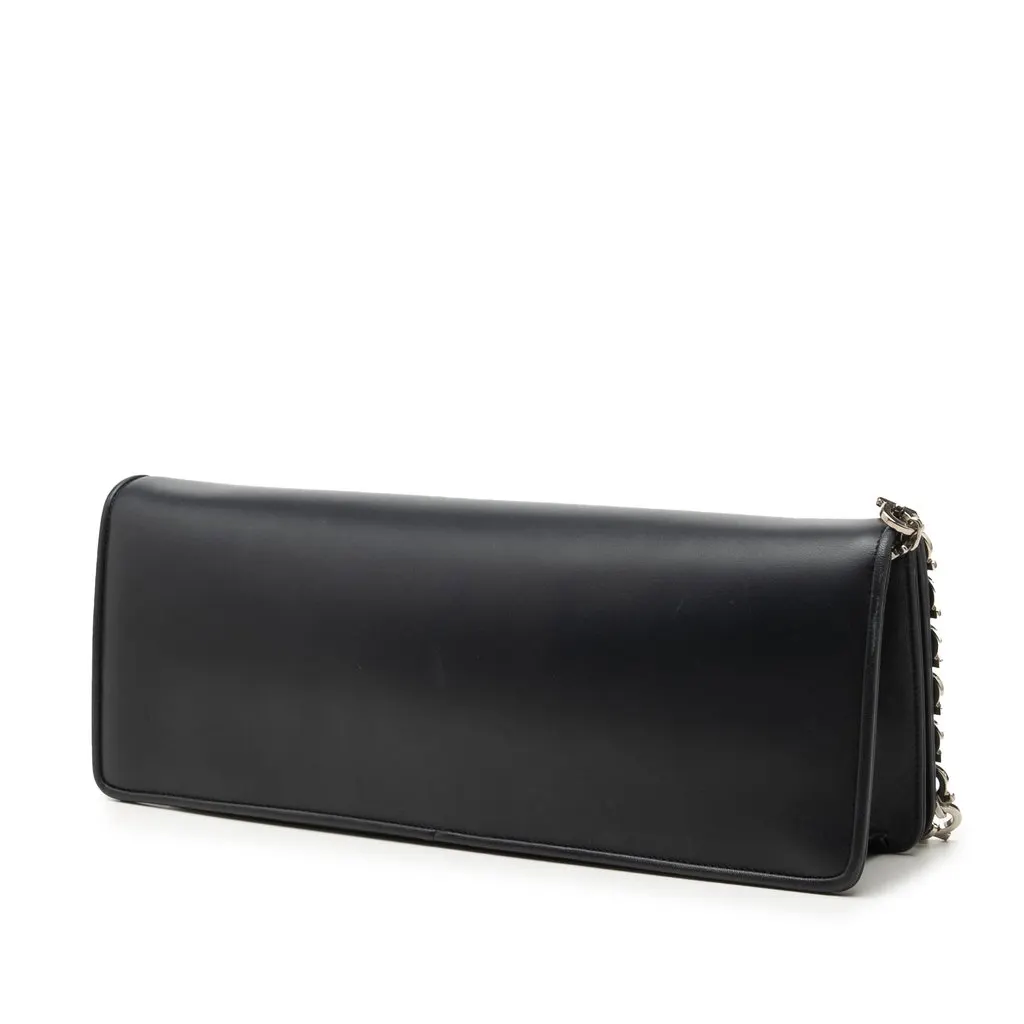 Salvatore Ferragamo Smooth Calfskin Clutch with Chain Black Leather Very good - Back View