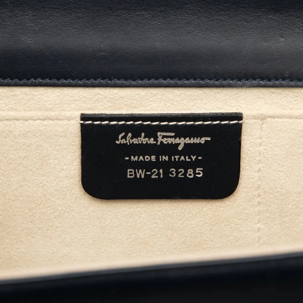 Salvatore Ferragamo Smooth Calfskin Clutch with Chain Black Leather Very good - Box View