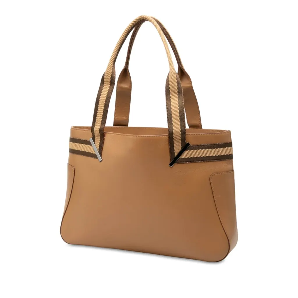 Gucci Calfskin Web Handbag Brown Leather Very good - Back View