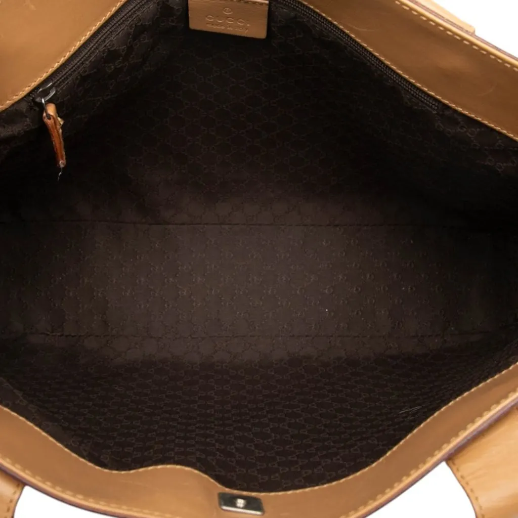 Gucci Calfskin Web Handbag Brown Leather Very good - Model View