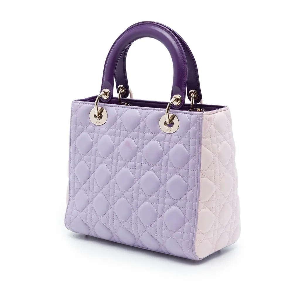 Dior Medium Tricolor Lambskin Cannage Lady Dior Purple Leather Very good - Back View
