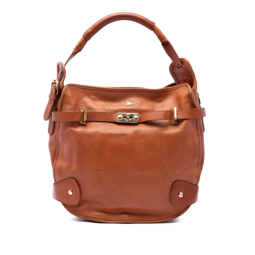 Burberry Pebbled Leather Turn Lock Tote Brown Leather Very good - Front View