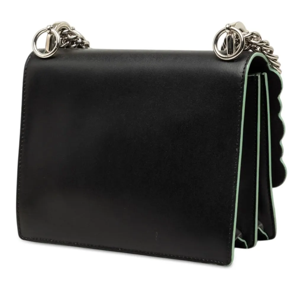 Fendi Mini Scalloped Leather and Acrylic Studs Kan I Crossbody Black Leather Very good - Back View