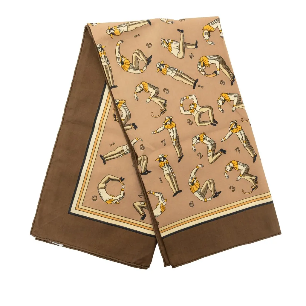 Hermès Equestrian Silk Scarf 65 Brown Silk Good - Front View