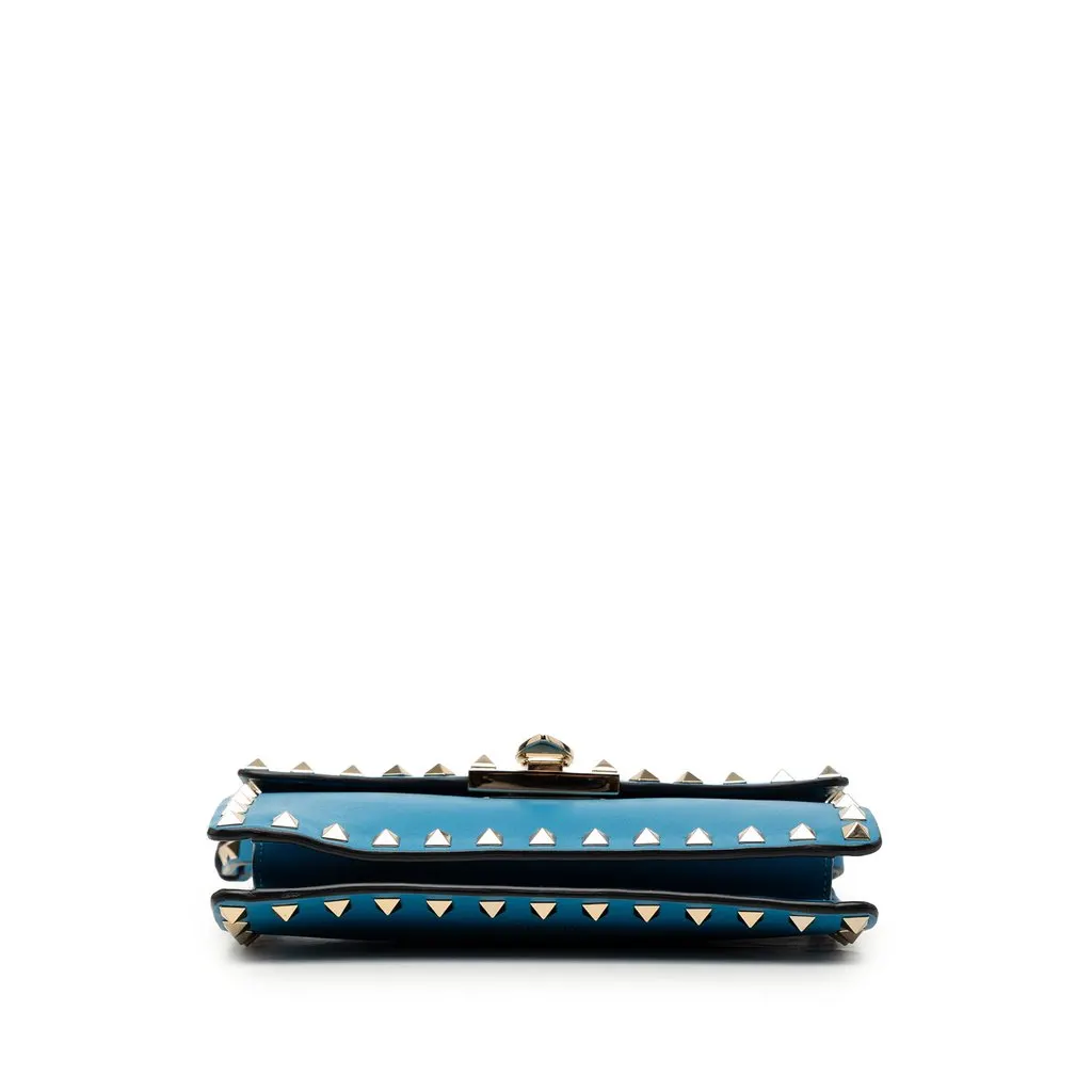 Valentino Mini Leather Rockstud Flap Crossbody Blue Leather Very good - Inside View
