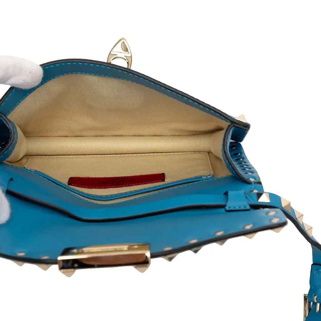 Valentino Mini Leather Rockstud Flap Crossbody Blue Leather Very good - Model View