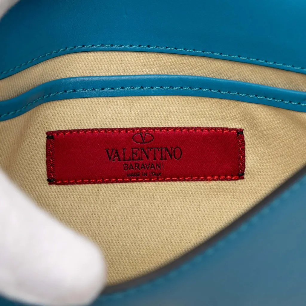 Valentino Mini Leather Rockstud Flap Crossbody Blue Leather Very good - Box View