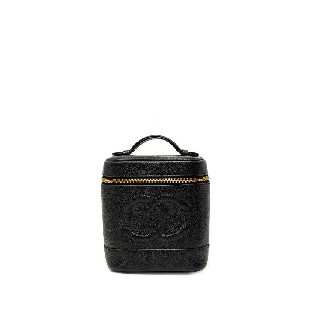 Chanel CC Caviar Vanity Case Black Leather Very good - Front View