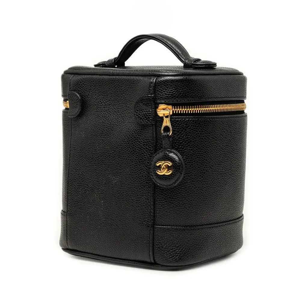 Chanel CC Caviar Vanity Case Black Leather Very good - Back View