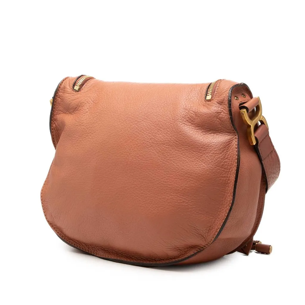 Chloé Medium Grained Calfskin Marcie Saddle Crossbody Brown Leather Good - Back View