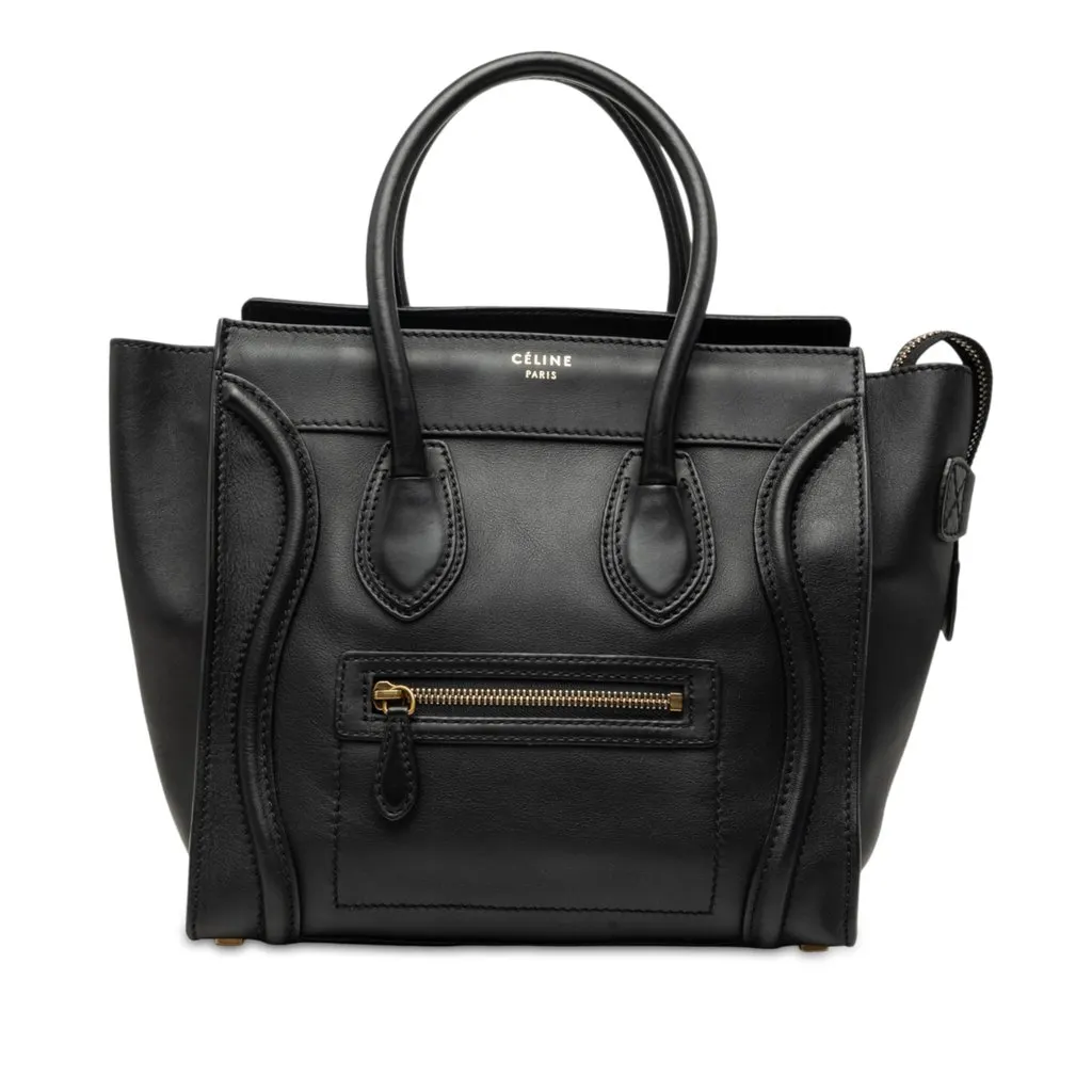Celine Micro Smooth Calfskin Luggage Tote Black Leather Very good - Front View