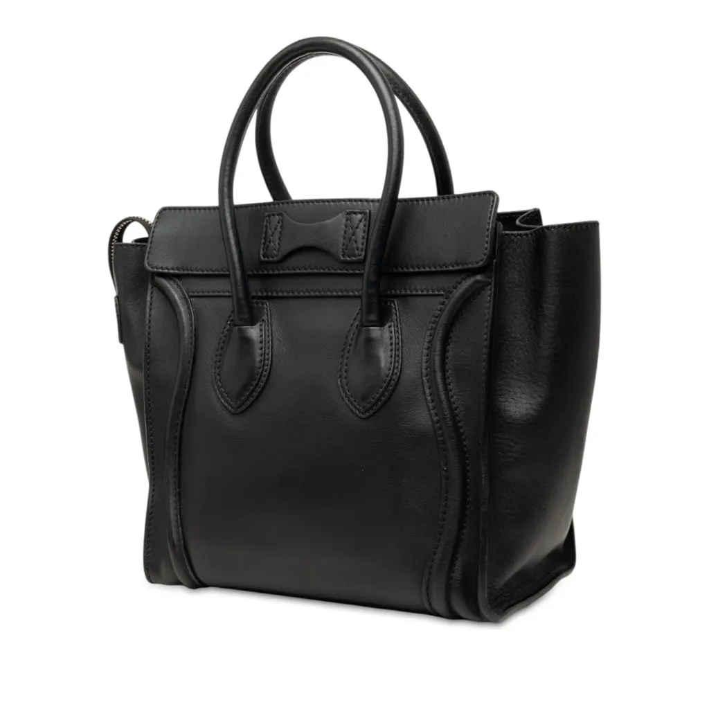 Celine Micro Smooth Calfskin Luggage Tote Black Leather Very good - Back View