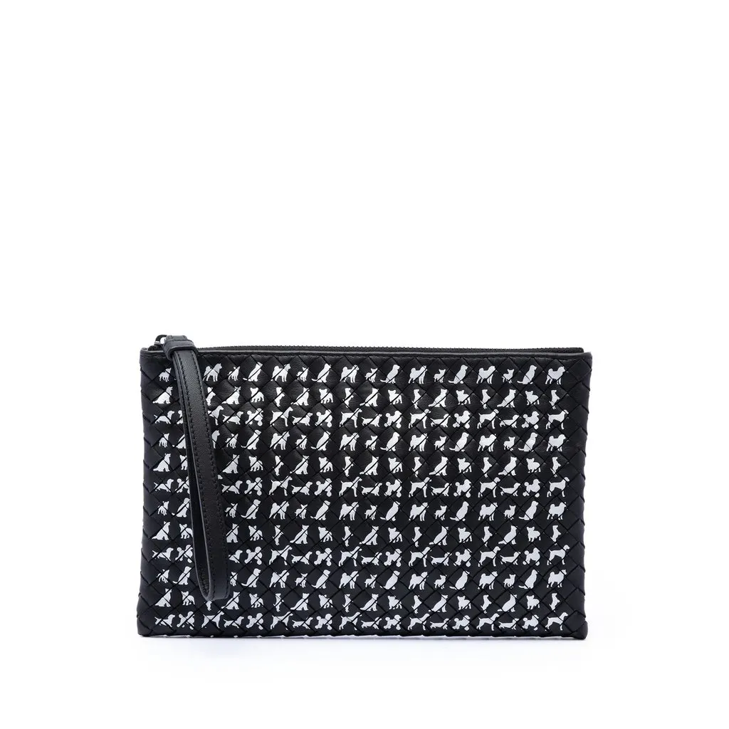 Bottega Veneta Canine Collection Nappa Intrecciato Wristlet Clutch Black Leather Very good - Front View