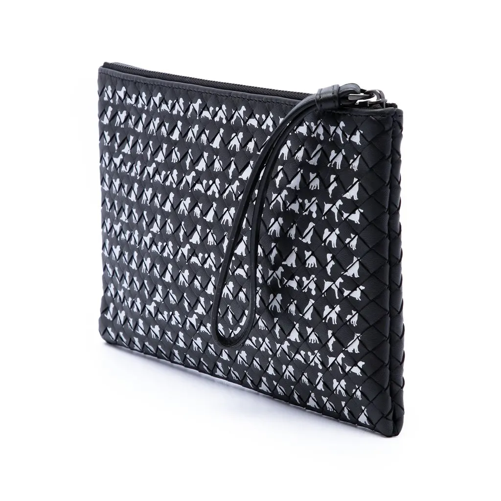 Bottega Veneta Canine Collection Nappa Intrecciato Wristlet Clutch Black Leather Very good - Back View