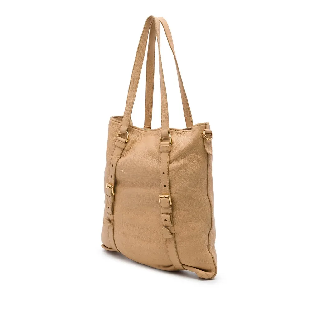 Prada Vitello Daino Open Convertible Tote Beige Leather Good - Back View