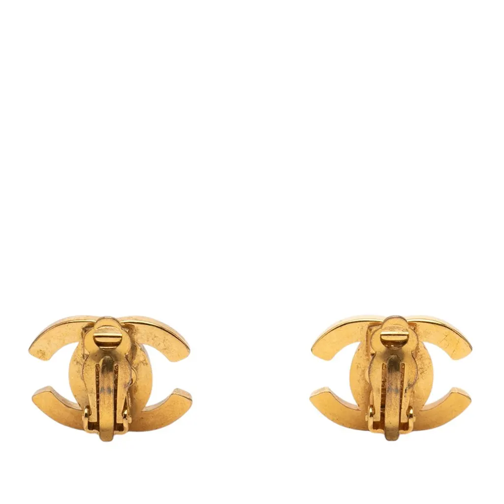 Chanel CC Gold Plated Turn Lock Clip On Earrings Gold Metal Very good - Back View
