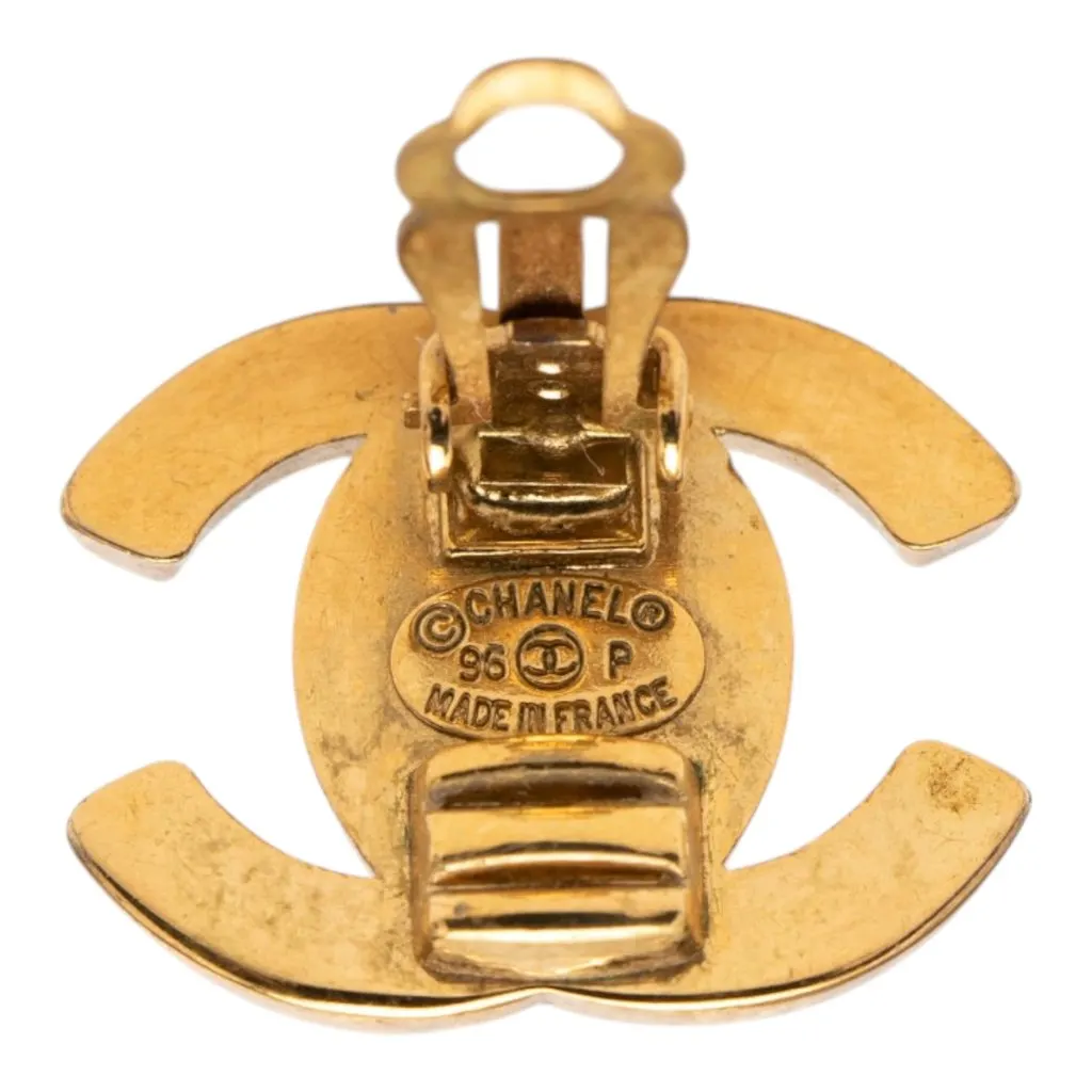 Chanel CC Gold Plated Turn Lock Clip On Earrings Gold Metal Very good - Inside View