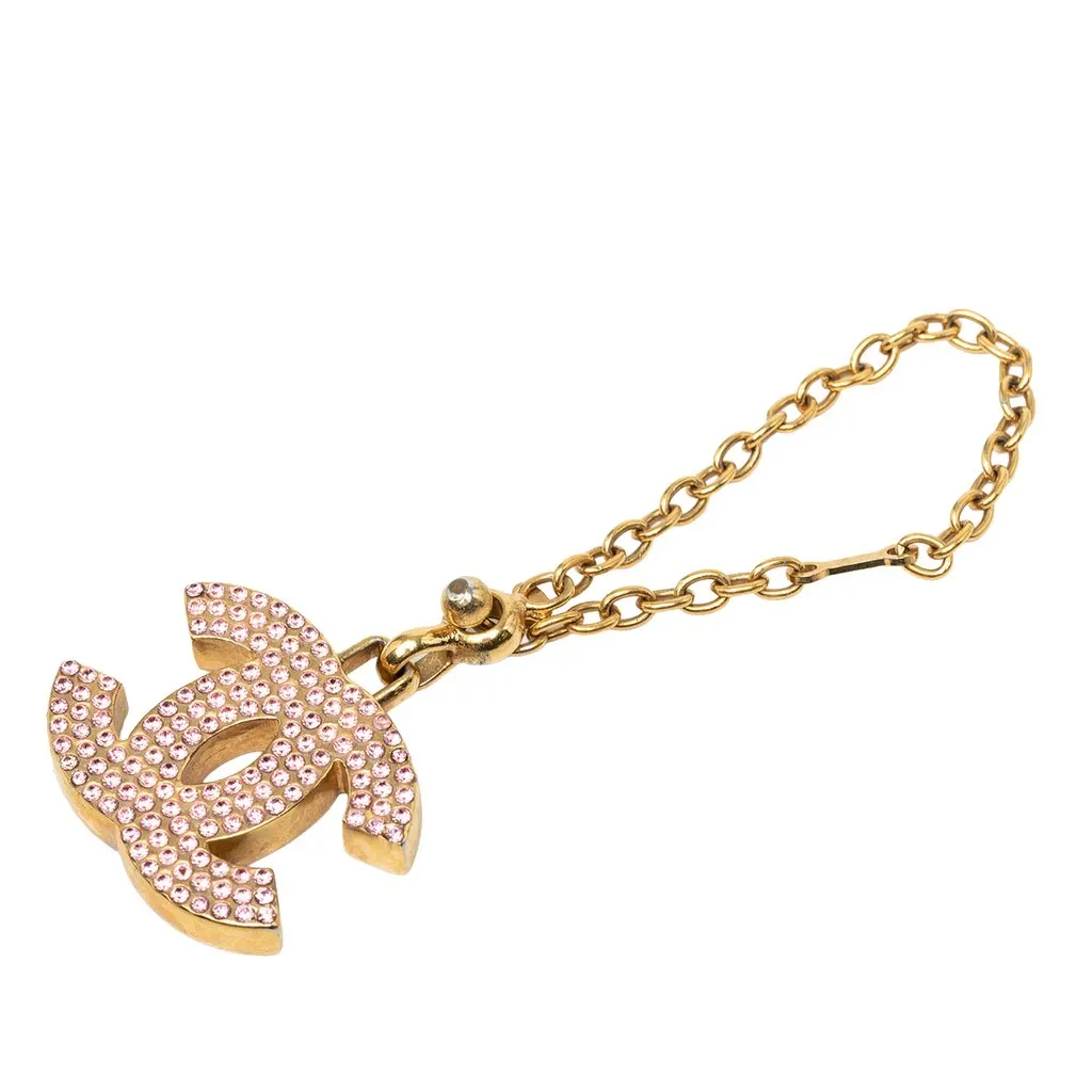 Chanel CC Gold Plated Strass Bag Charm Gold Metal Very good - Front View