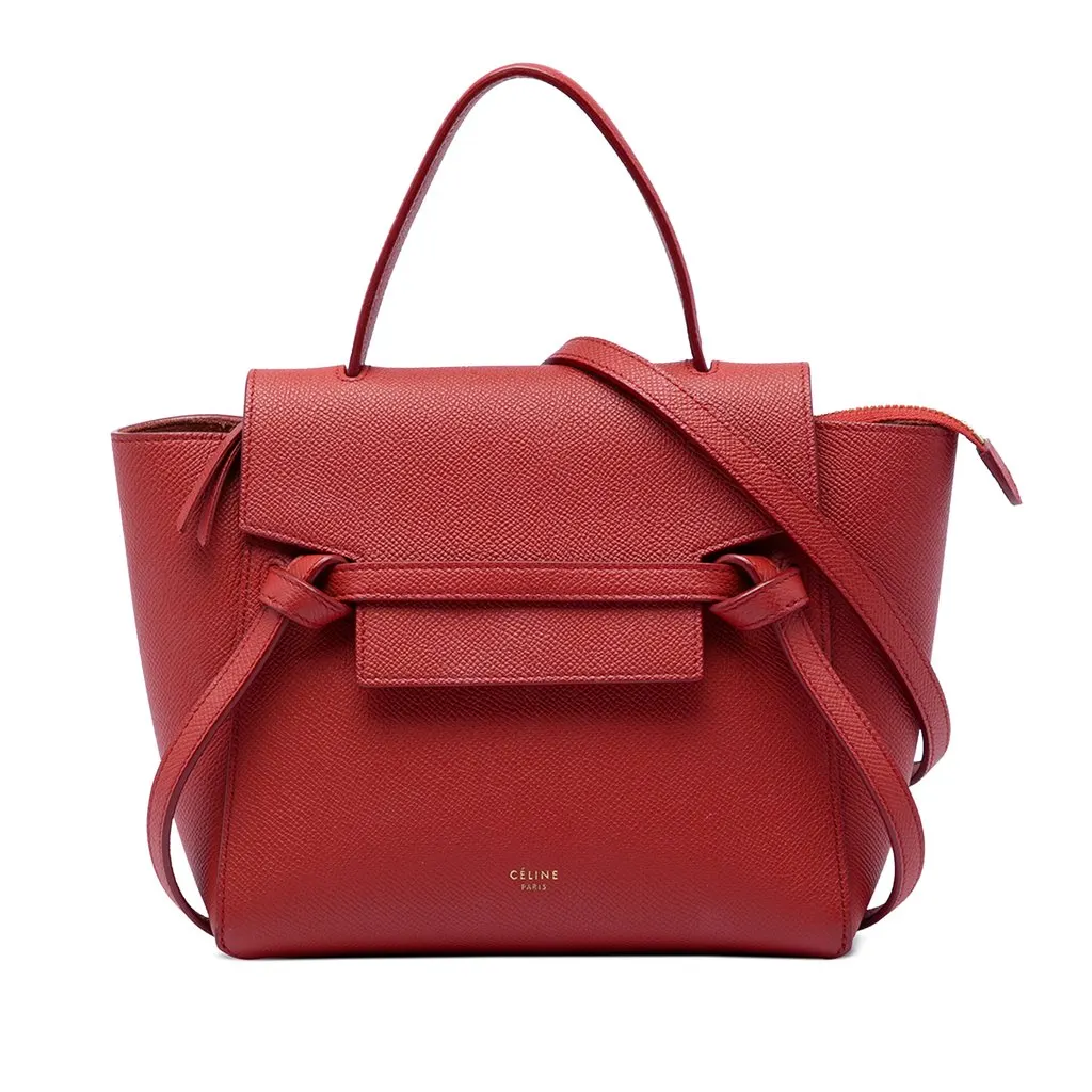 Celine Nano Grained Calfskin Belt Bag Red Leather Very good - Front View