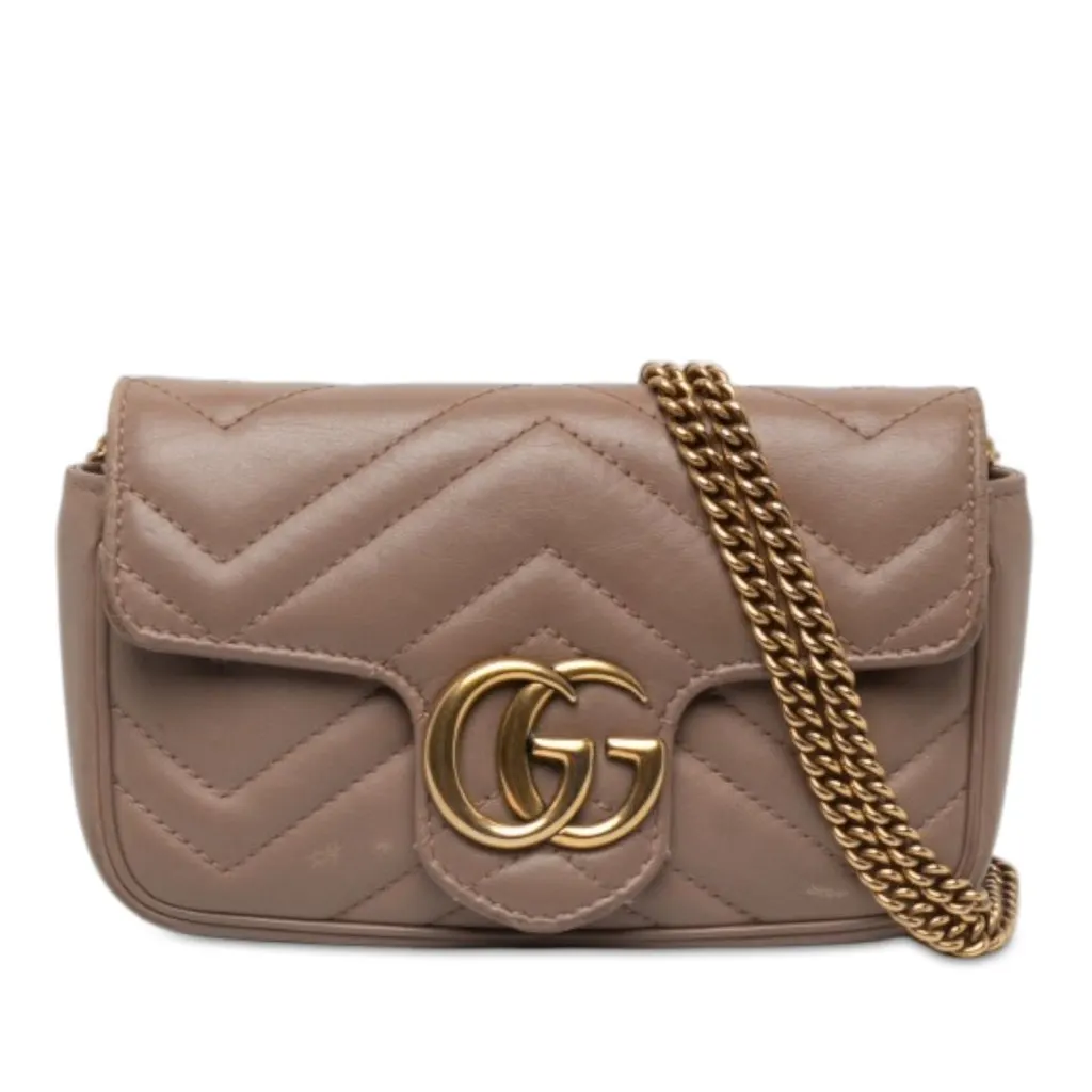 Gucci Mini GG Marmont Matelasse Leather Flap Crossbody Brown Leather Very good - Front View