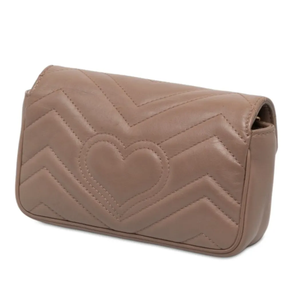 Gucci Mini GG Marmont Matelasse Leather Flap Crossbody Brown Leather Very good - Back View