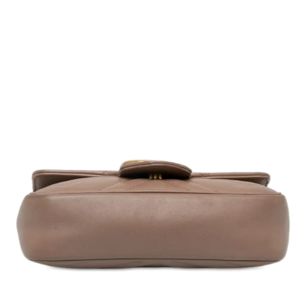 Gucci Mini GG Marmont Matelasse Leather Flap Crossbody Brown Leather Very good - Inside View